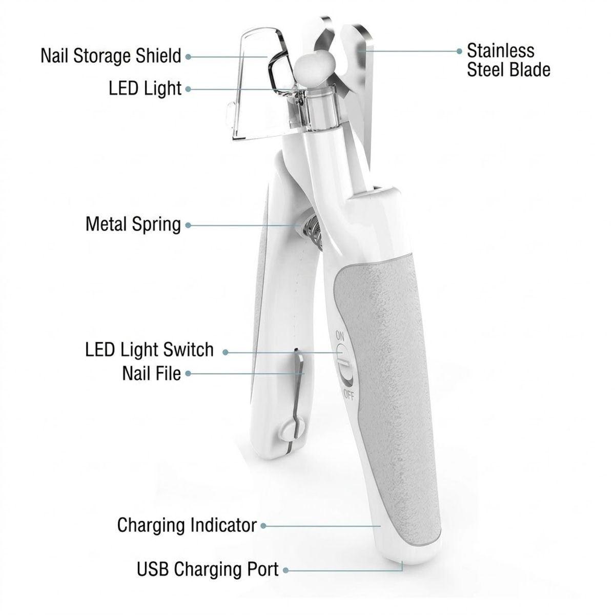 White LED Cat Nail Clippers with Safety Lock