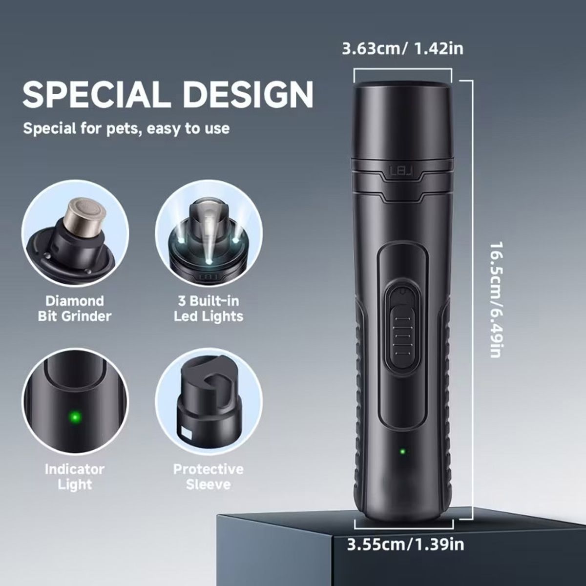 Black Triple LED Dog Nail Grinder with 2 Speeds