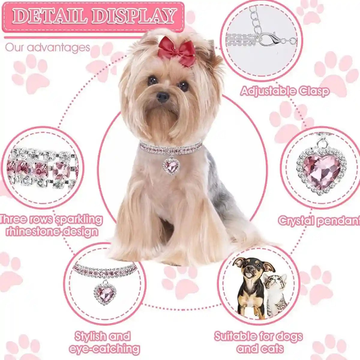 Bling Cat Collar Set With Heart Pendant
