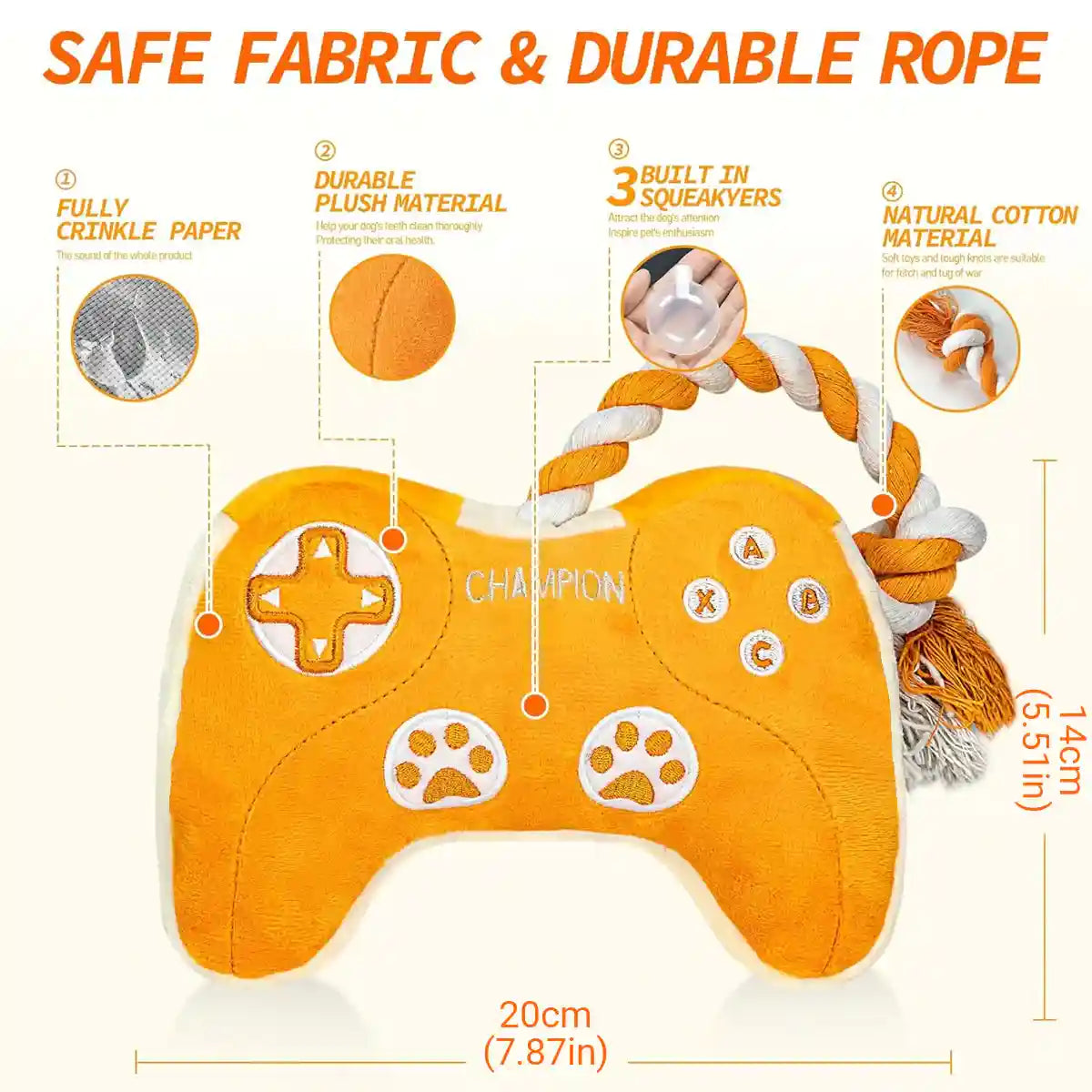 Interactive Dog Plush Toy with Rope and Squeakers