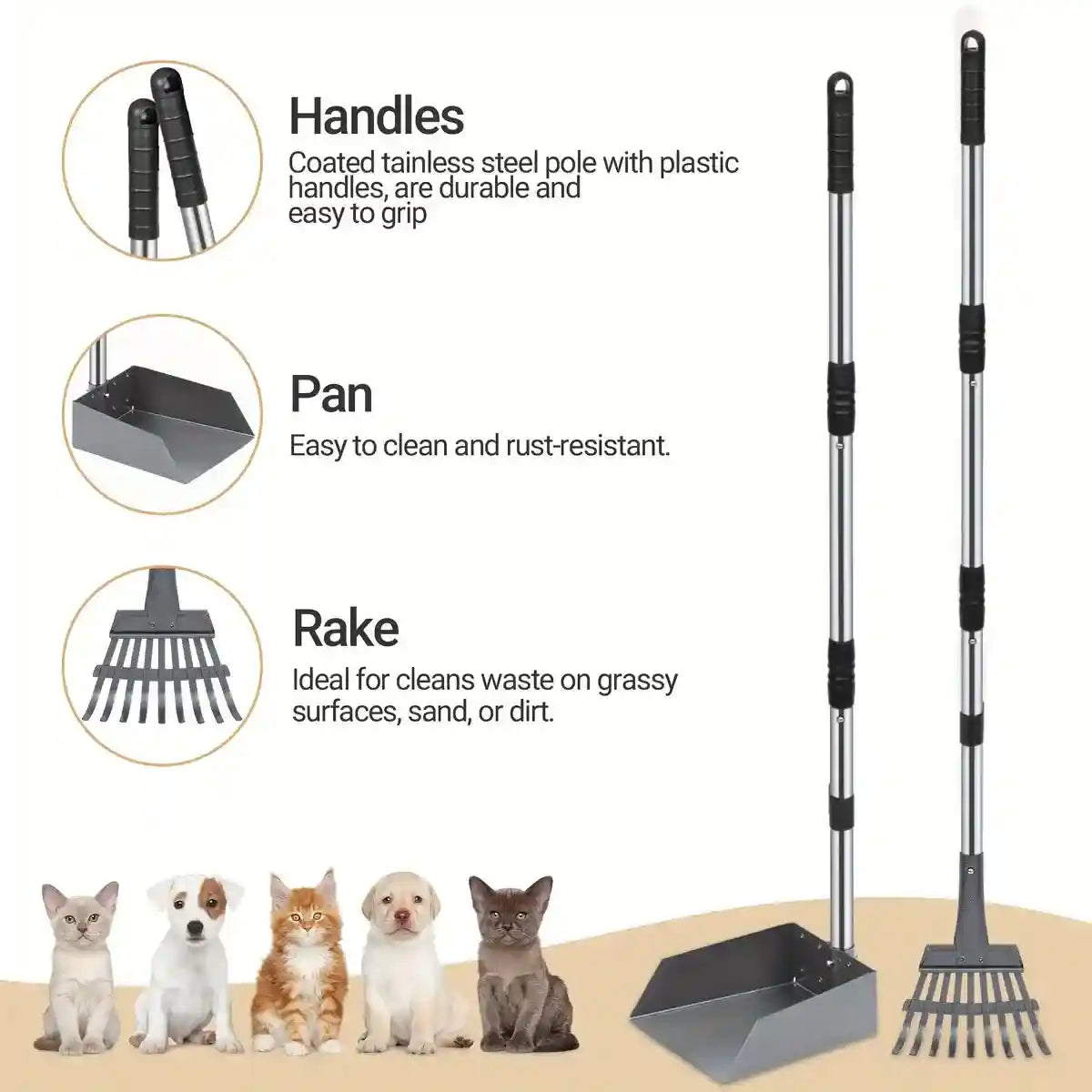 Long Handle Pet Waste Scooper Set for Dogs and Cats