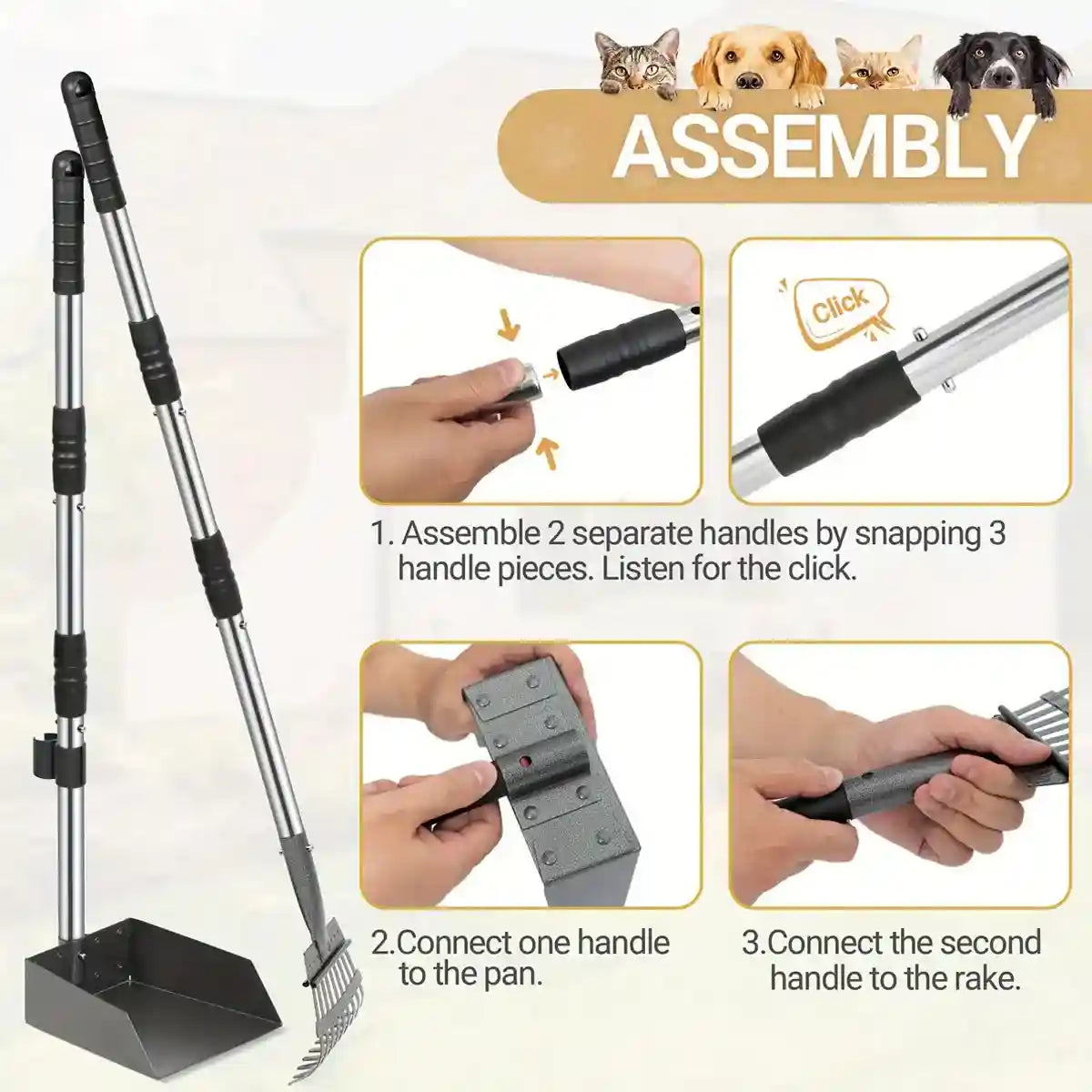 Long Handle Pet Waste Scooper Set for Dogs and Cats