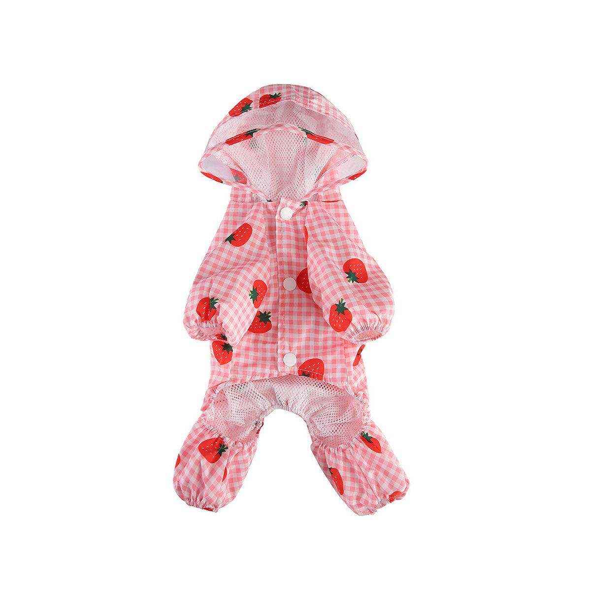 Strawberry Plaid Dog Raincoat Waterproof Pet Jacket with Hood