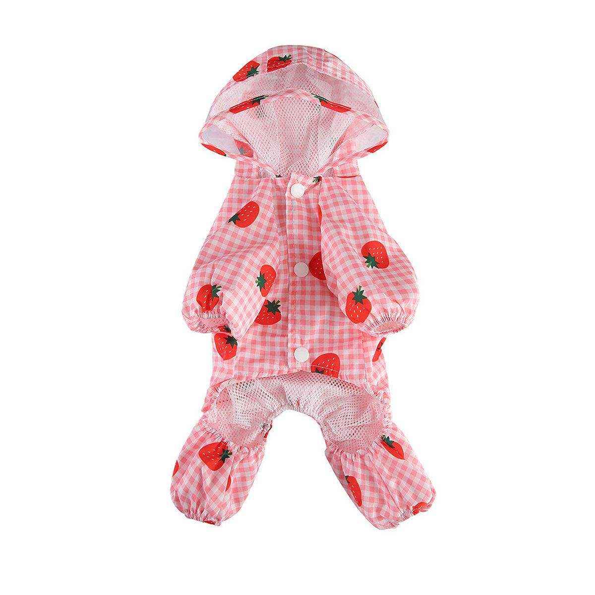 Strawberry Plaid Dog Raincoat Waterproof Pet Jacket with Hood