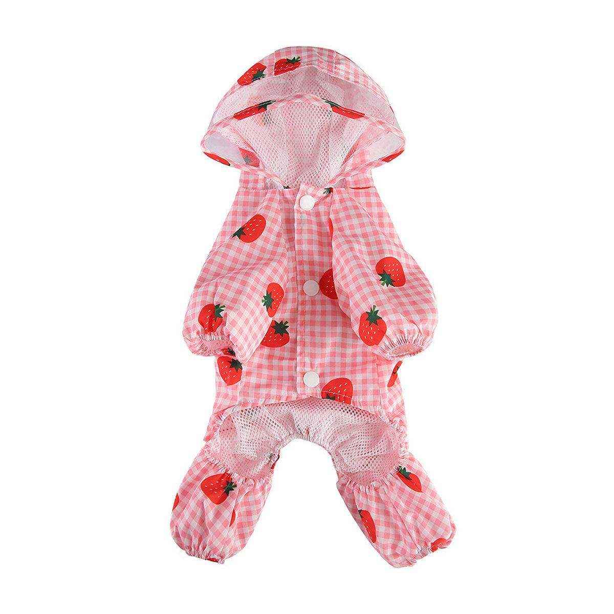 Strawberry Plaid Dog Raincoat Waterproof Pet Jacket with Hood