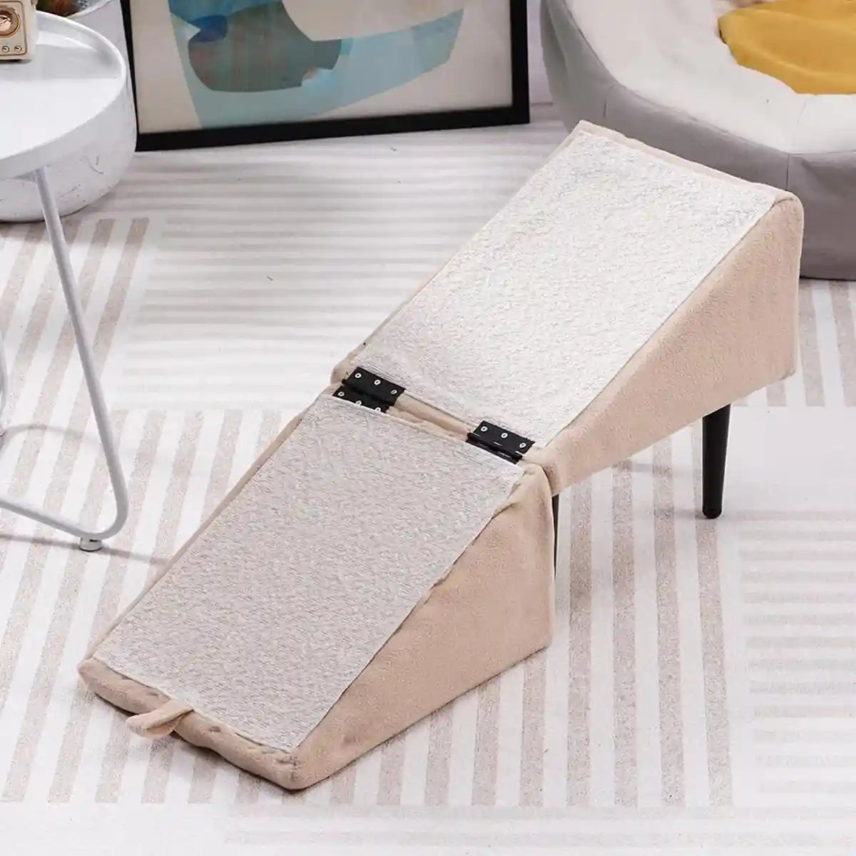 Khaki Wooden Pet Dog Stairs Ramp Dual-Function Foldable Step Ladder