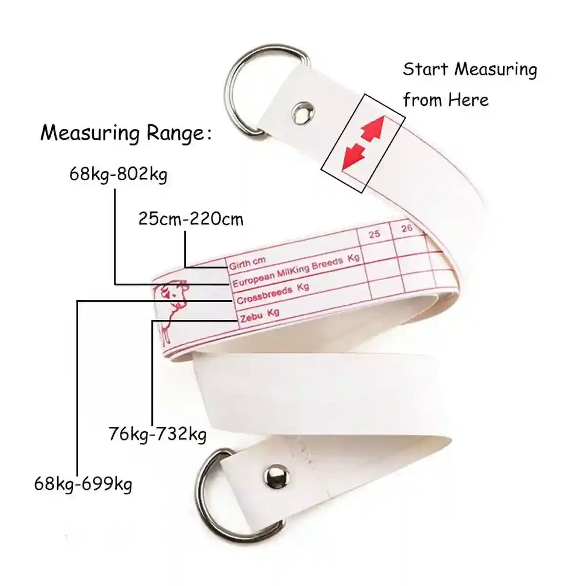 Cattle Weighing Tape for Livestock Dual-Sided Weight Estimator Belt