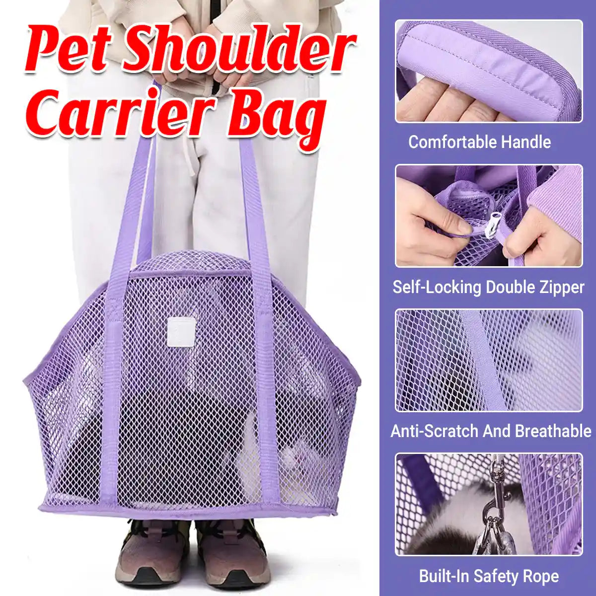 Portable Pet Shoulder Carrier Bag with Breathable Mesh