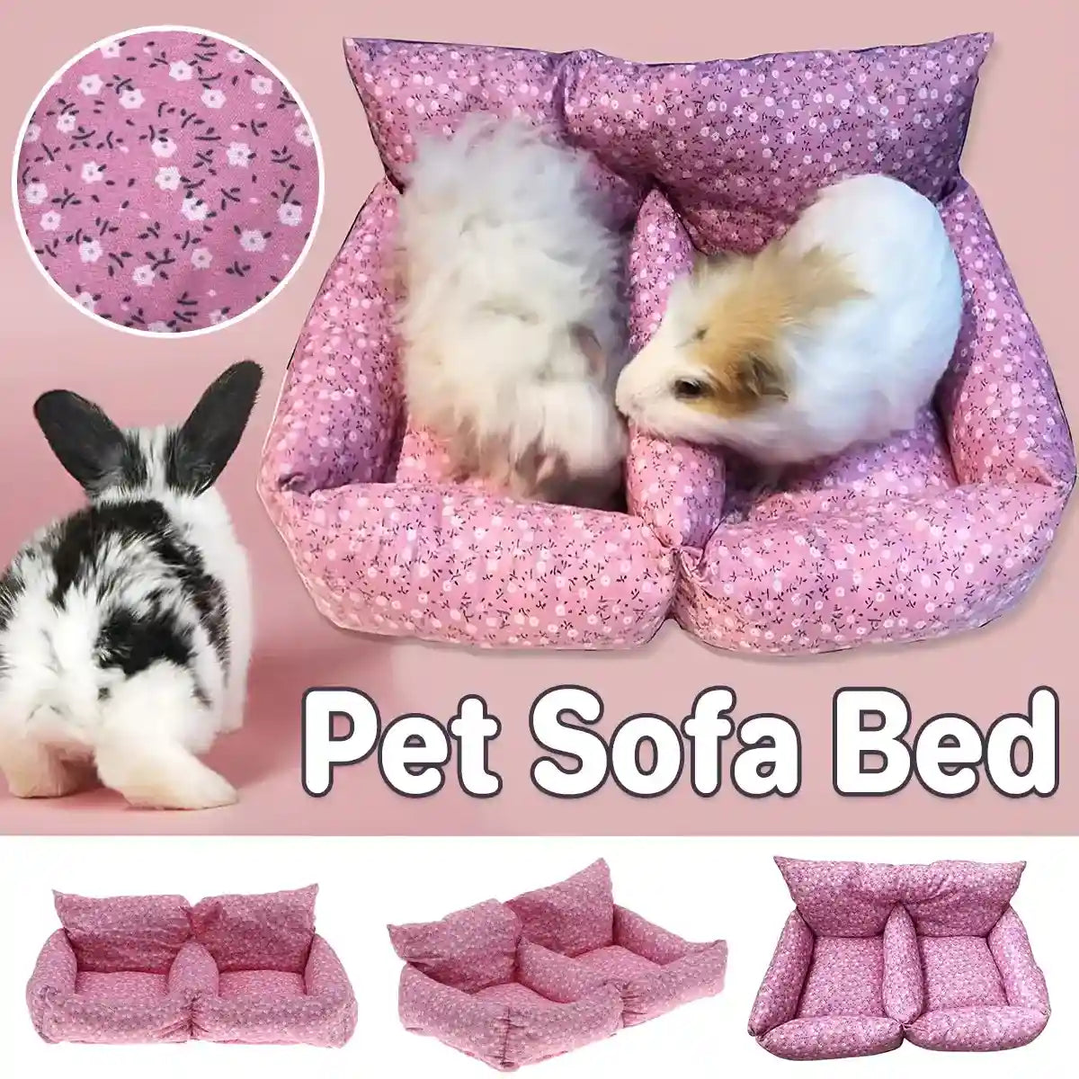Floral Sofa for Guinea Pigs Cozy Small Pet Bed for Rabbits & Chinchillas