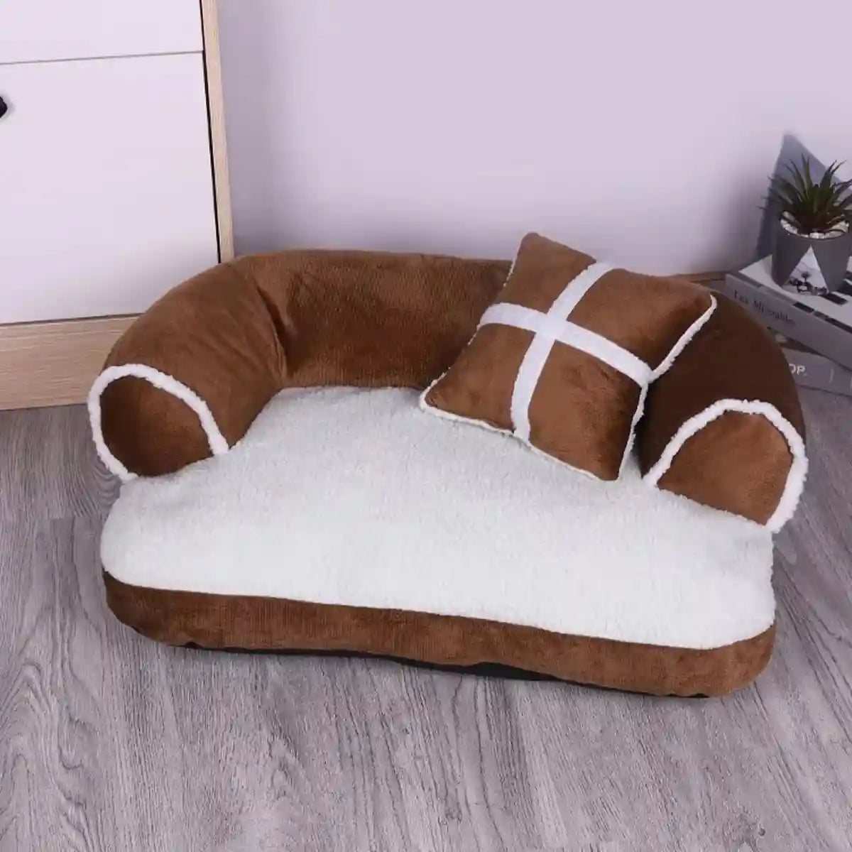 Soft Plush Pet Sofa Bed with Pillow for Cats and Small Dogs