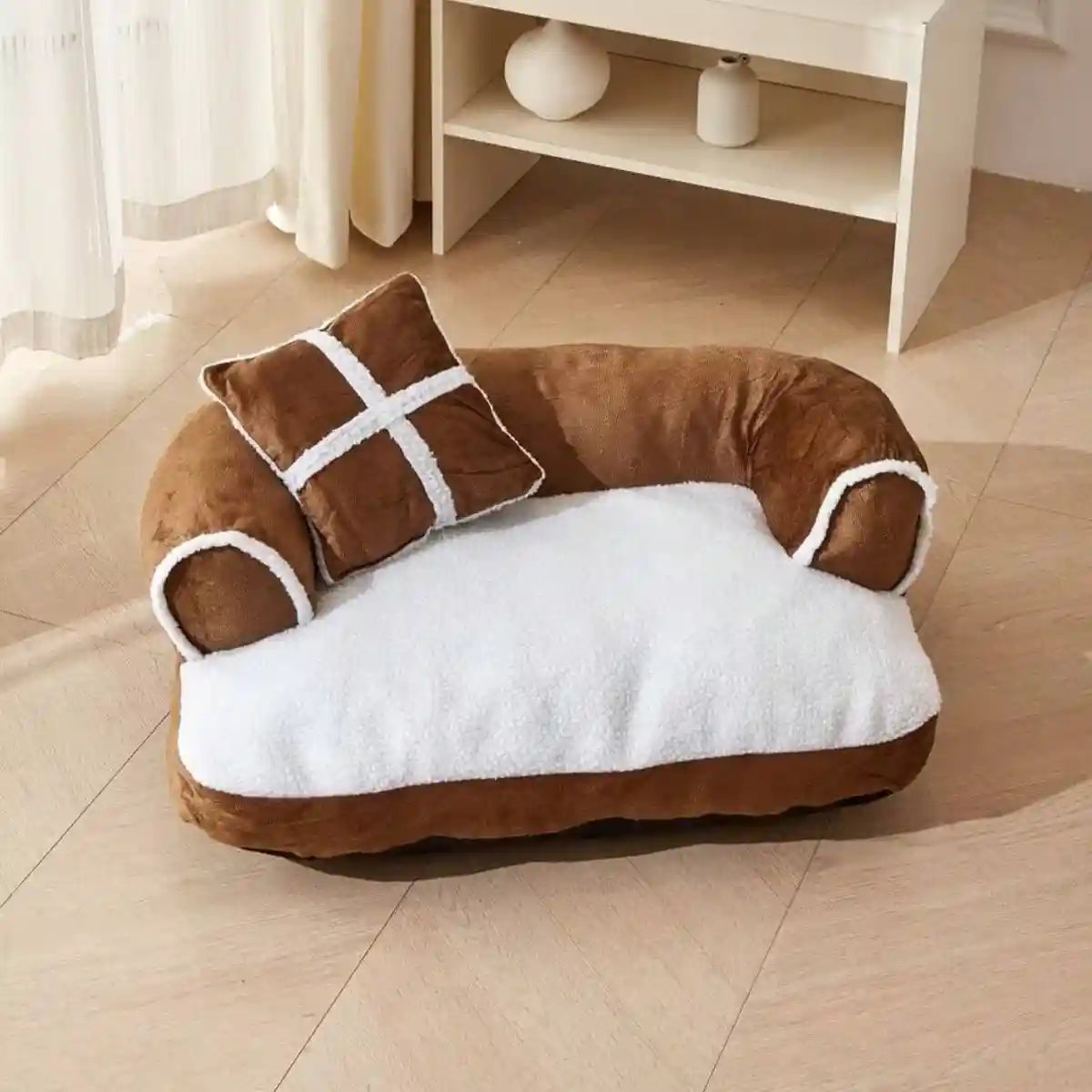 Soft Plush Pet Sofa Bed with Pillow for Cats and Small Dogs