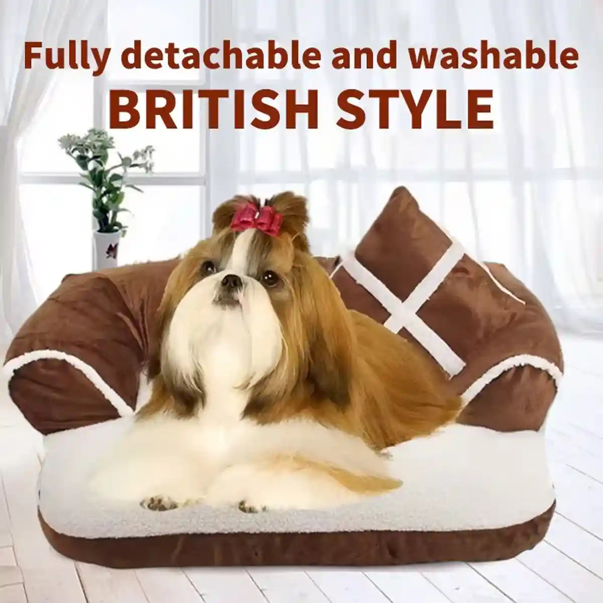 Soft Plush Pet Sofa Bed with Pillow for Cats and Small Dogs