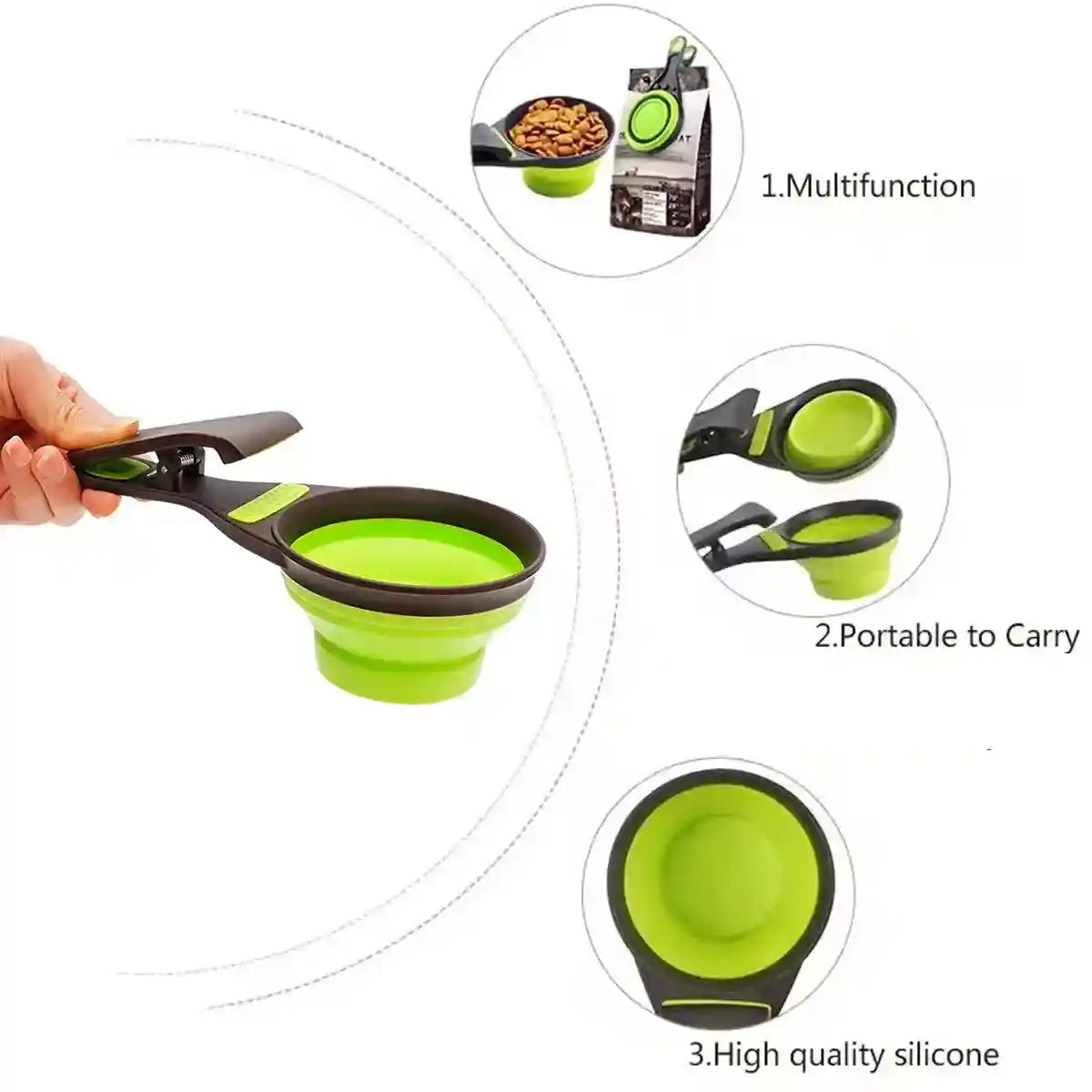 Folding Silicone Pet Bowl Collapsible Dog Food Scoop Travel Clip