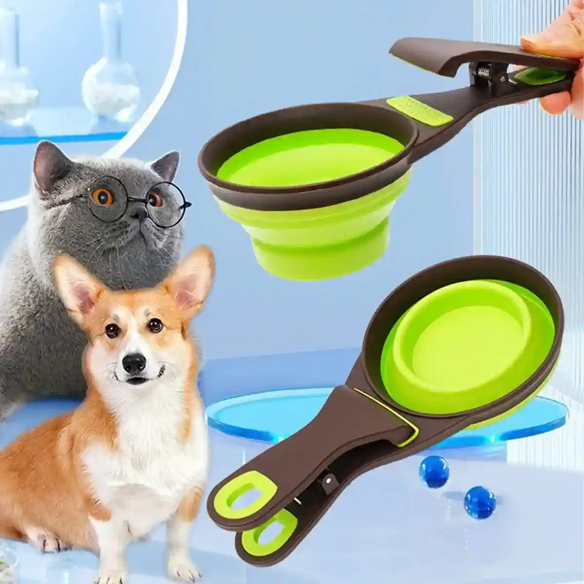 Folding Silicone Pet Bowl Collapsible Dog Food Scoop Travel Clip
