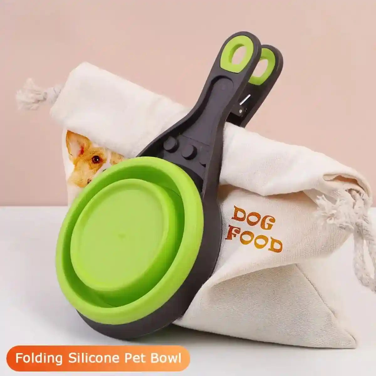 Folding Silicone Pet Bowl Collapsible Dog Food Scoop Travel Clip