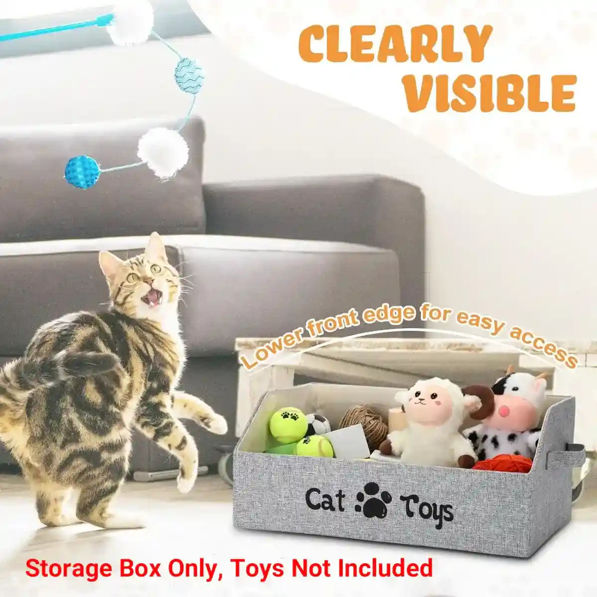 Foldable Pet Toy Storage Box with Handles for Cats & Dogs