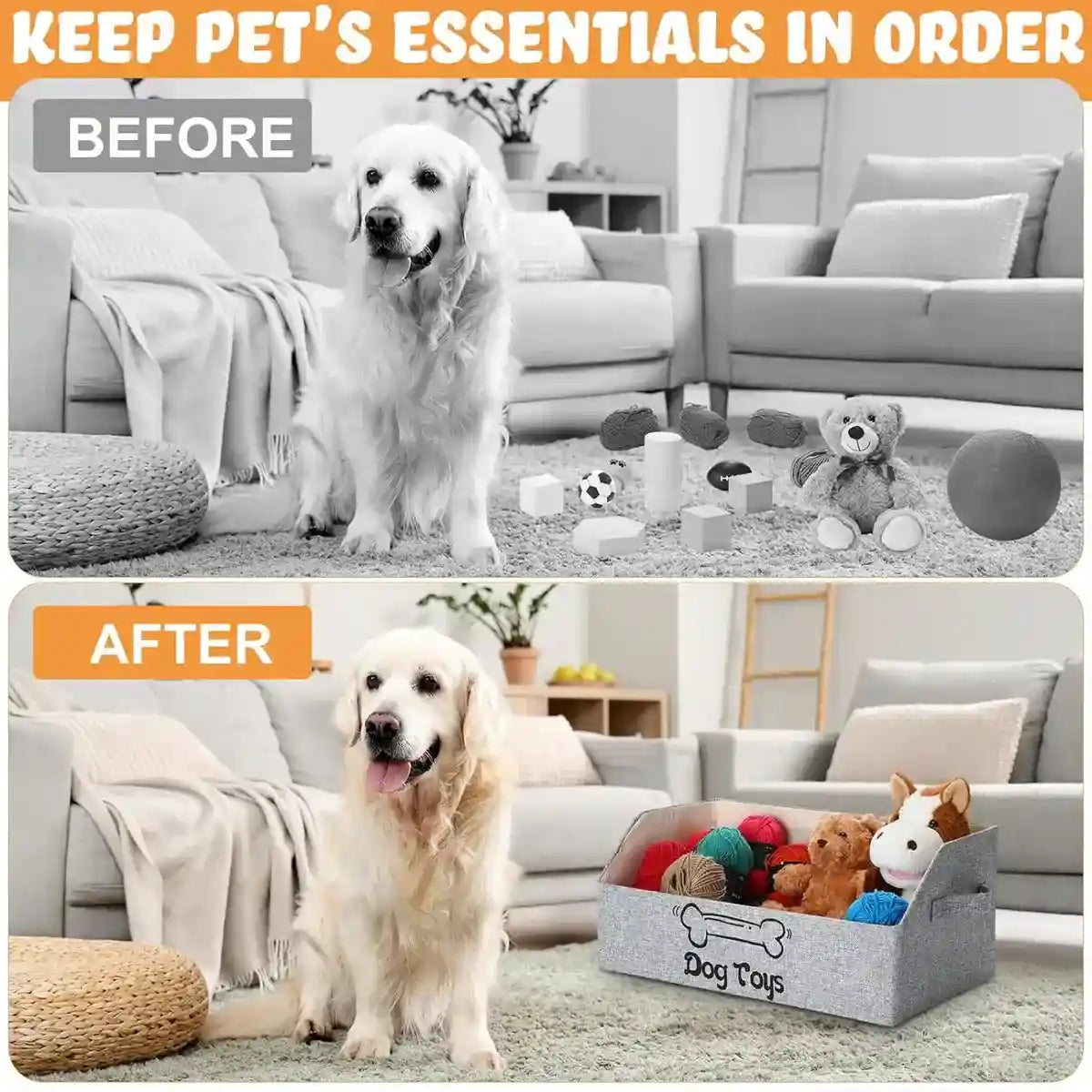 Foldable Pet Toy Storage Box with Handles for Cats & Dogs