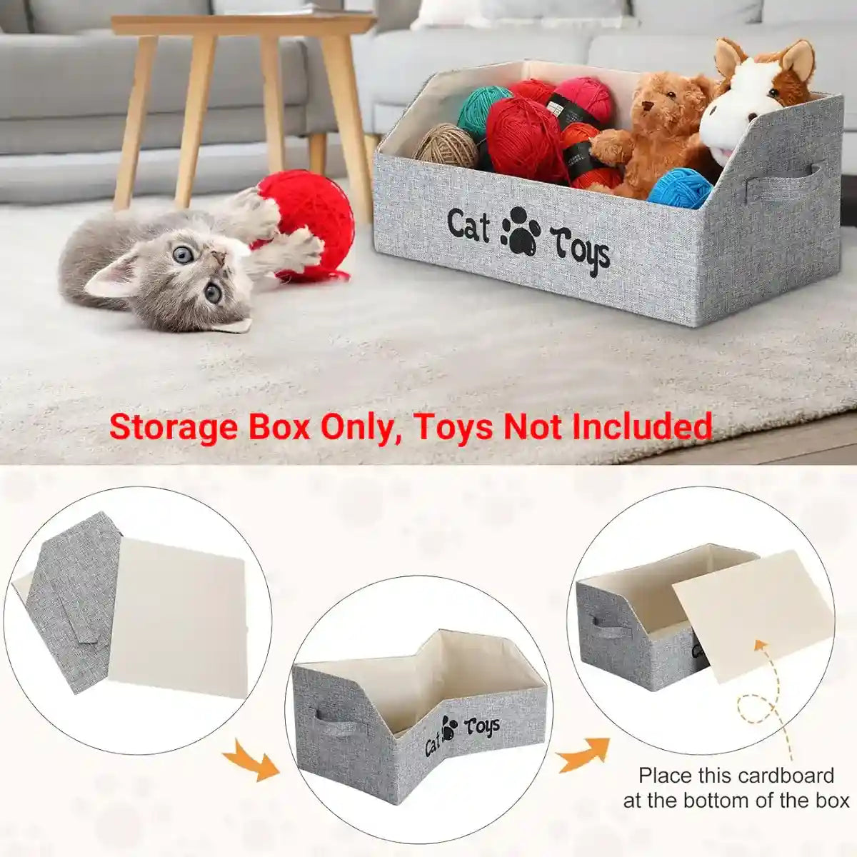 Foldable Pet Toy Storage Box with Handles for Cats & Dogs