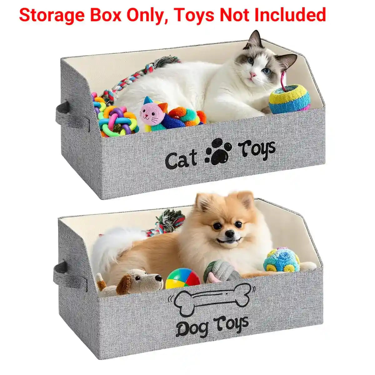 Foldable Pet Toy Storage Box with Handles for Cats & Dogs