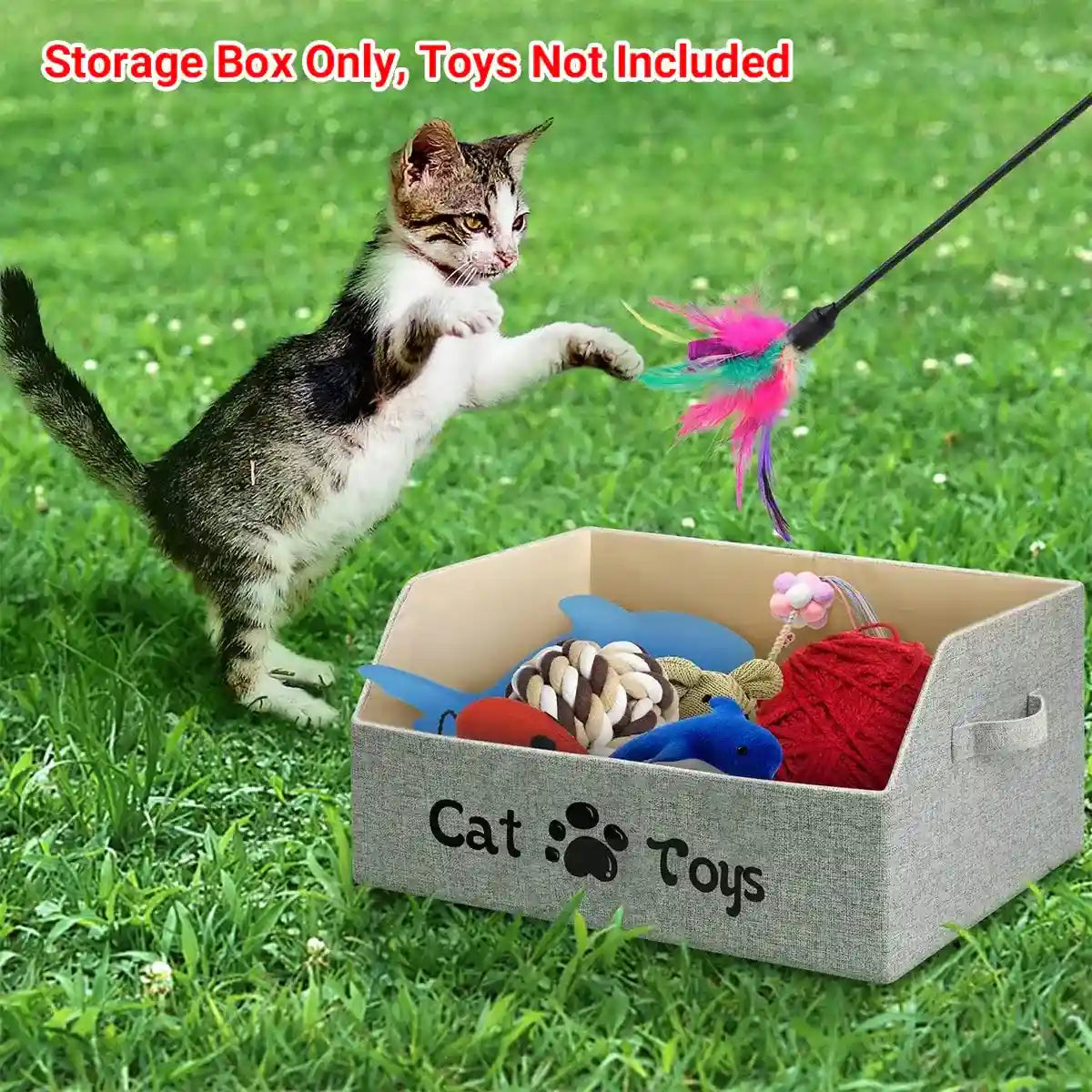 Foldable Pet Toy Storage Box with Handles for Cats & Dogs