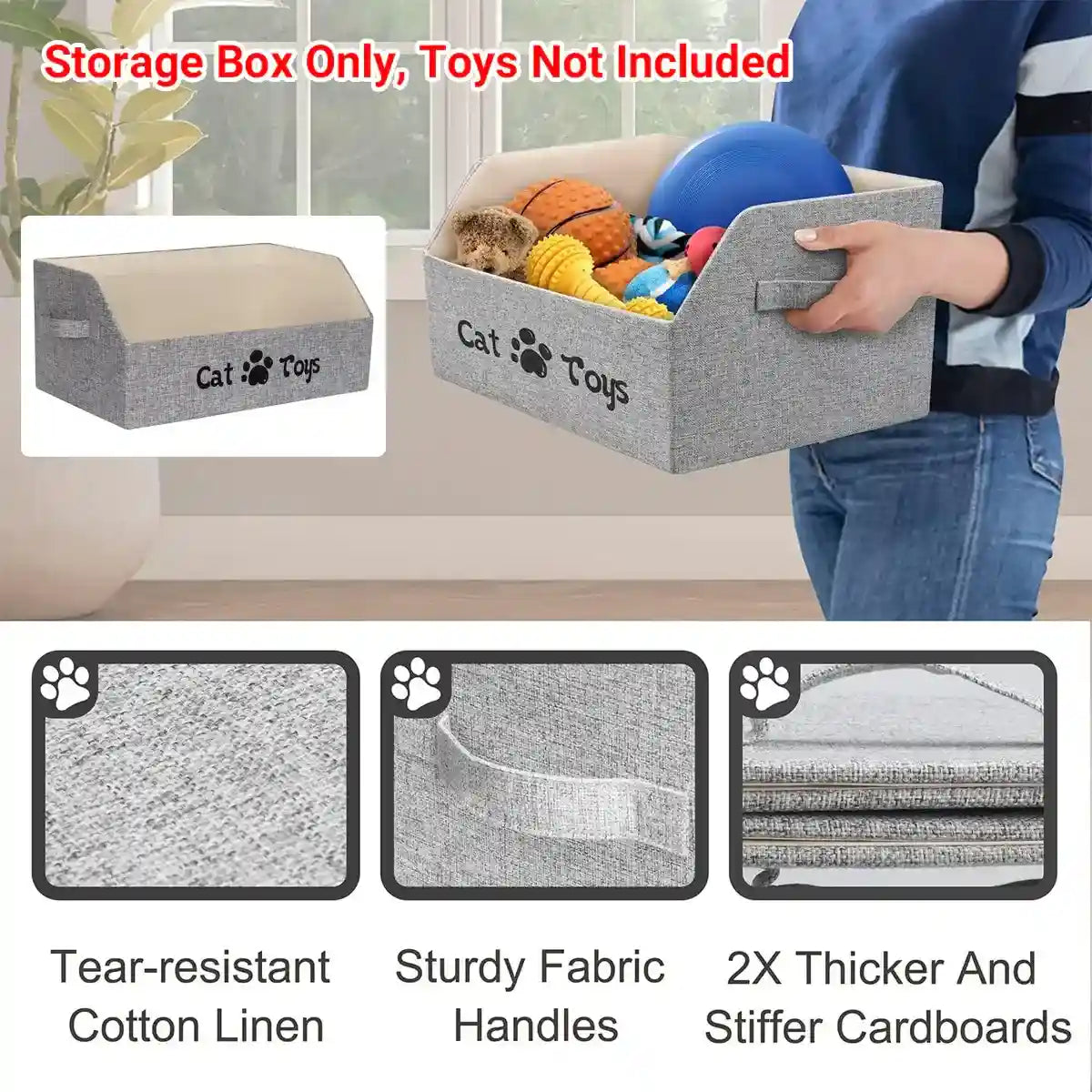 Foldable Pet Toy Storage Box with Handles for Cats & Dogs