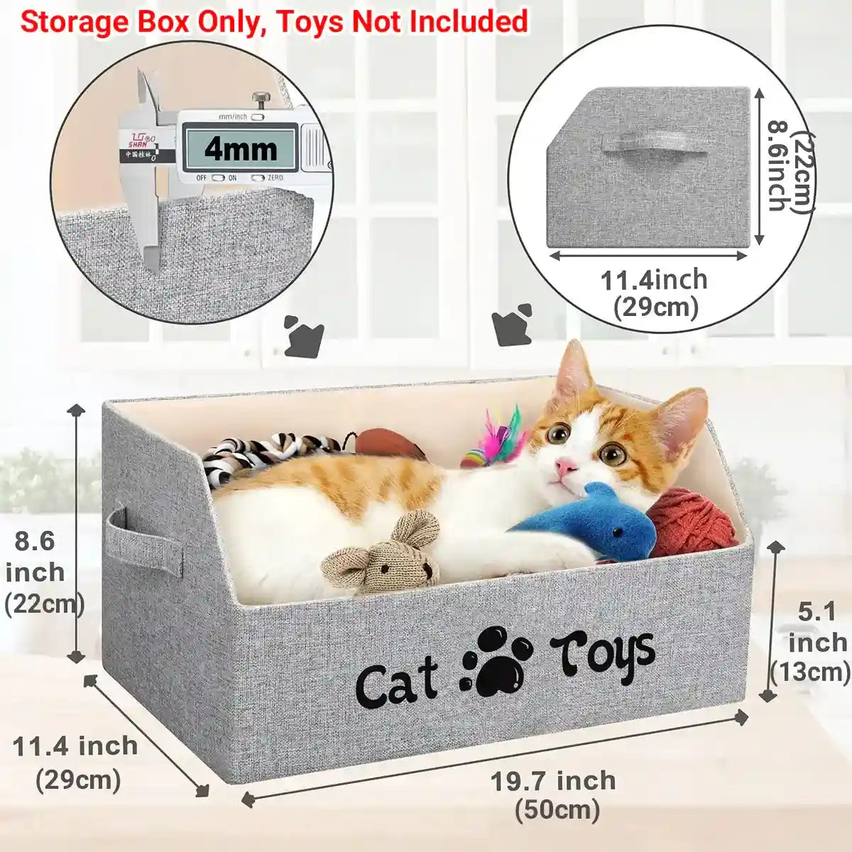 Foldable Pet Toy Storage Box with Handles for Cats & Dogs
