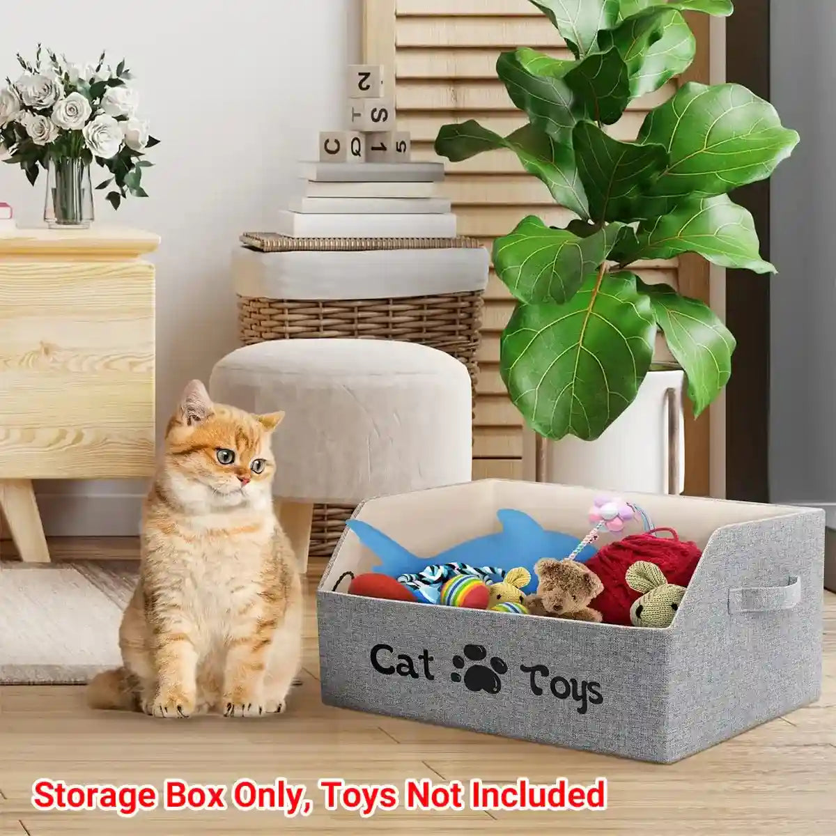 Foldable Pet Toy Storage Box with Handles for Cats & Dogs