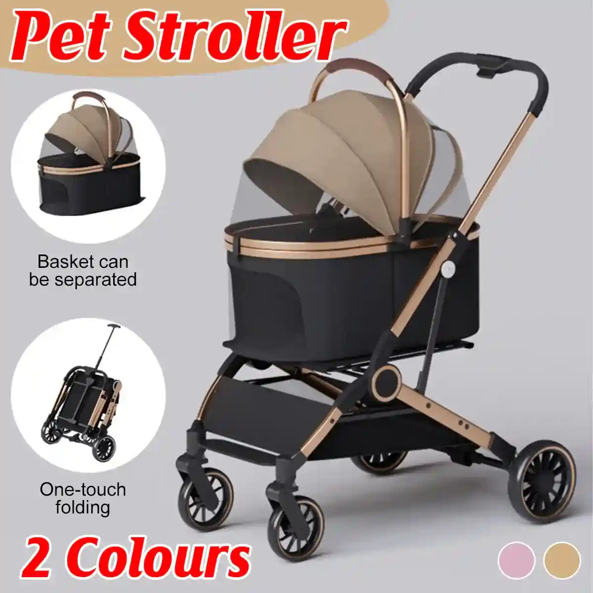 Luxury Foldable Pet Stroller with Detachable Carrier 2-in-1 Design
