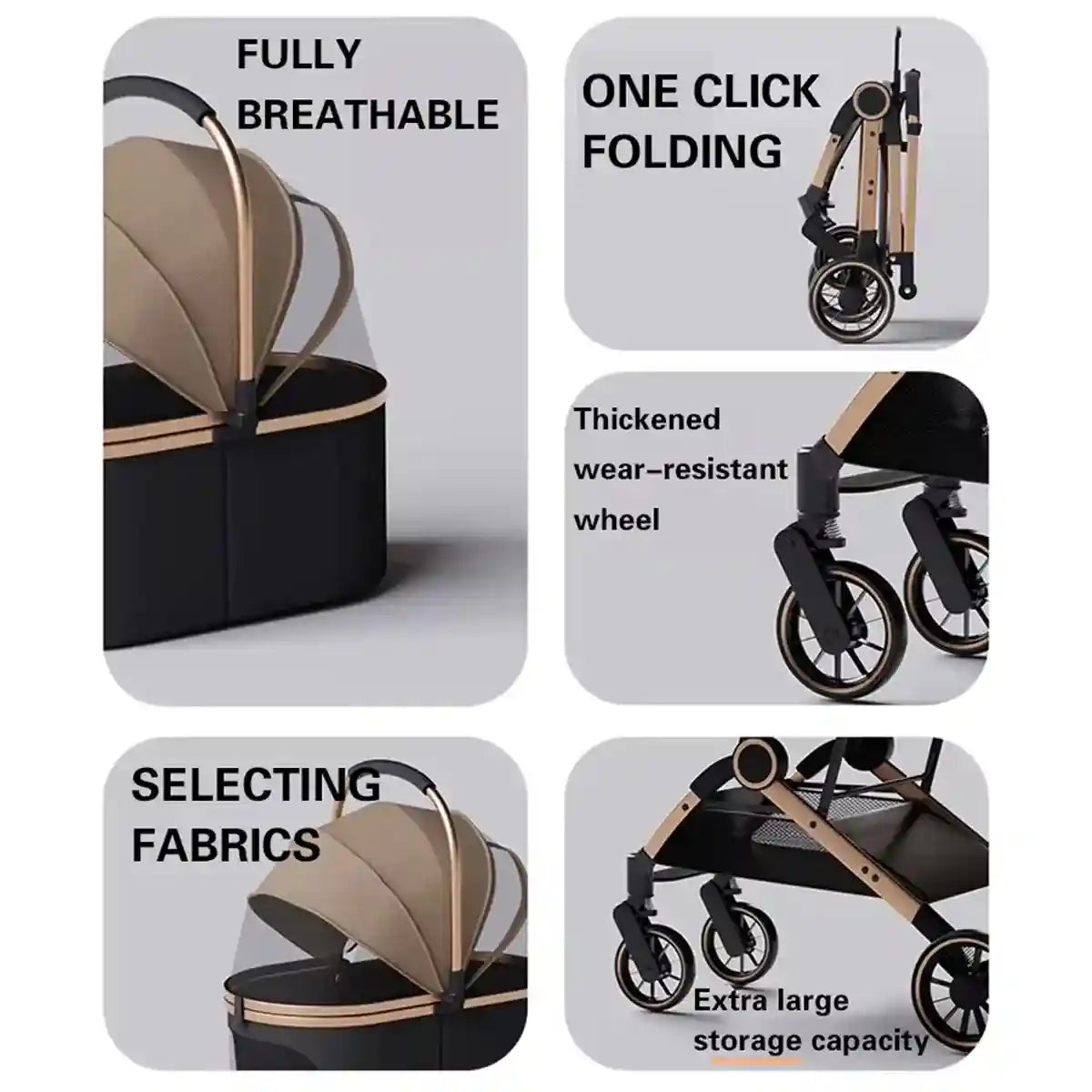 Luxury Foldable Pet Stroller with Detachable Carrier 2-in-1 Design