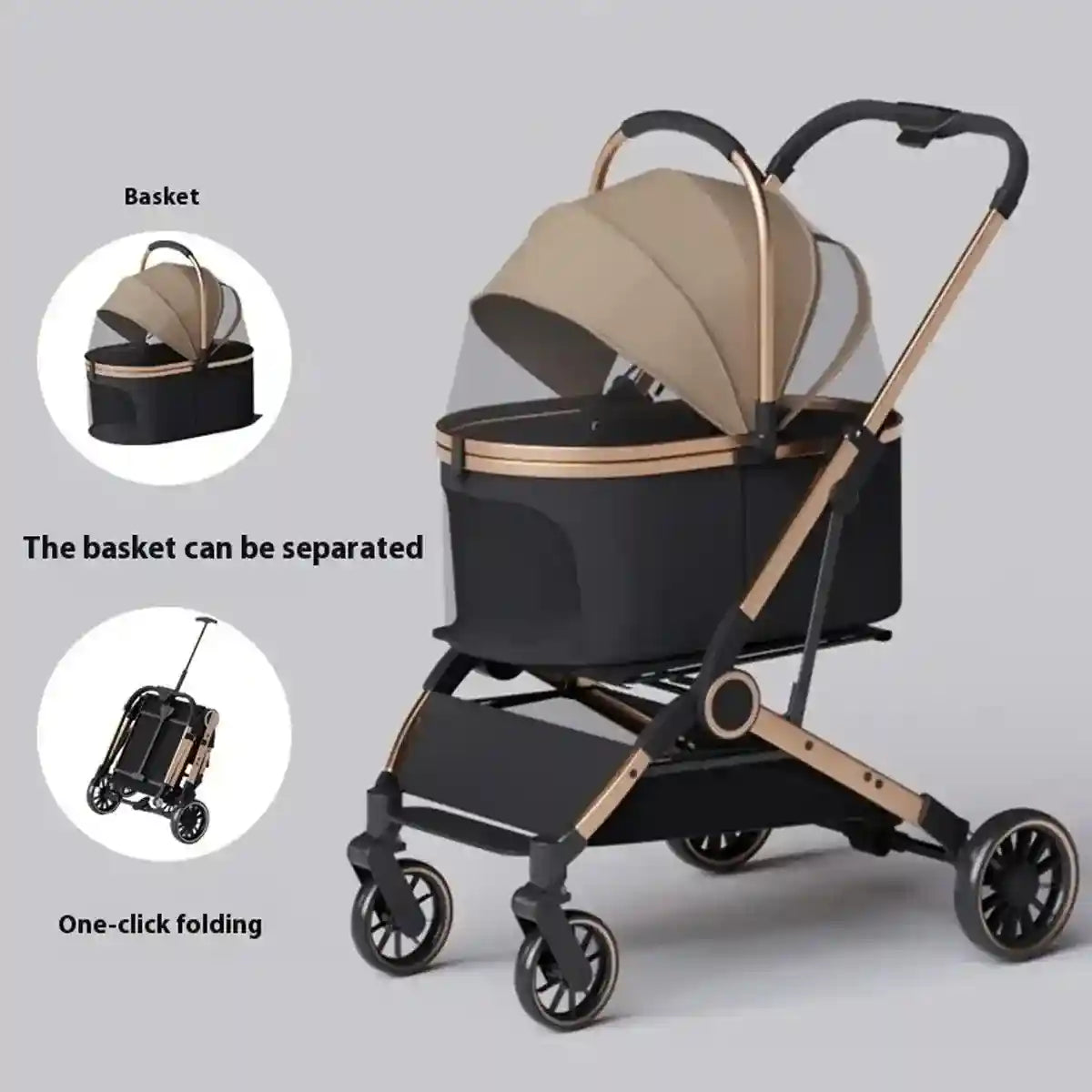 Luxury Foldable Pet Stroller with Detachable Carrier 2-in-1 Design