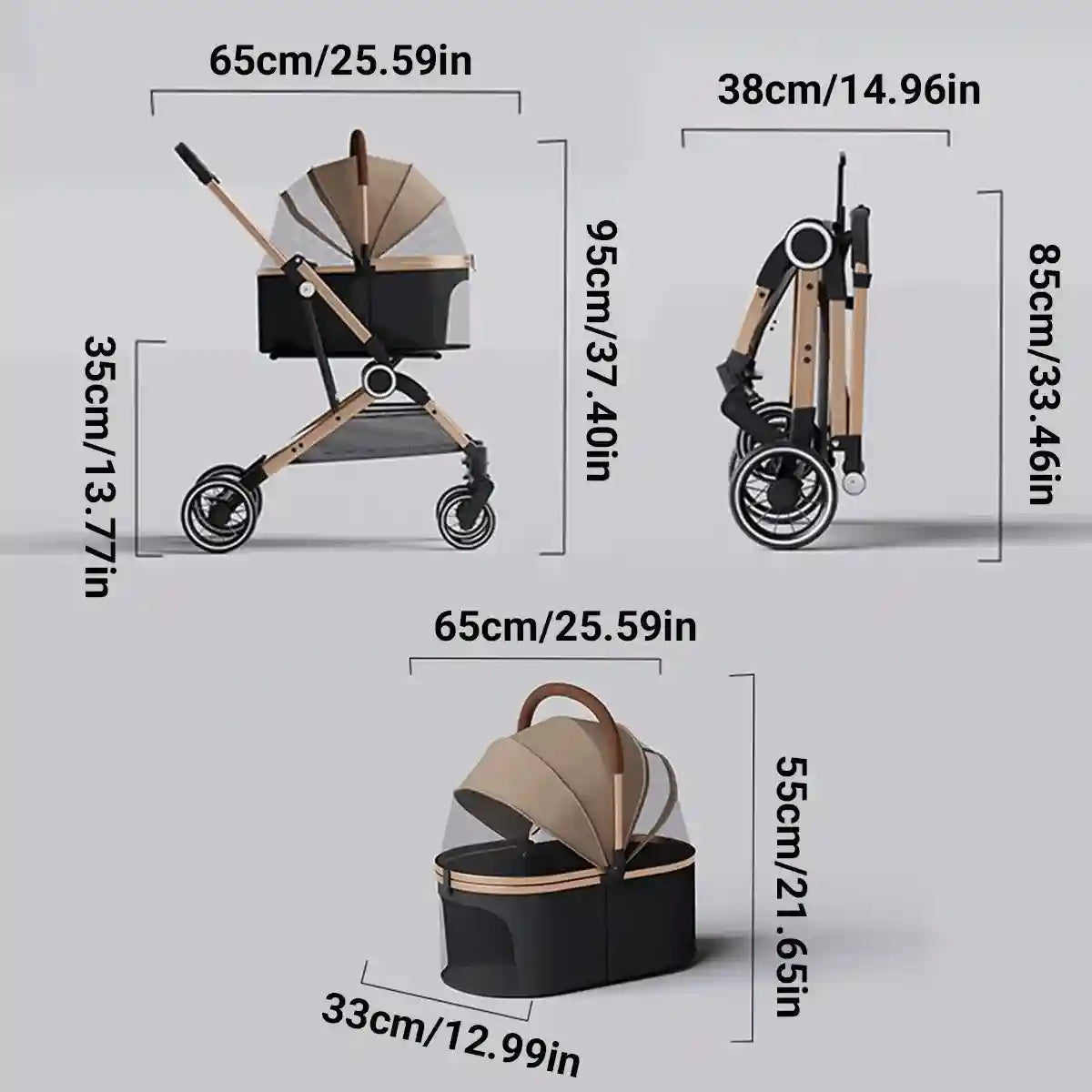 Luxury Foldable Pet Stroller with Detachable Carrier 2-in-1 Design