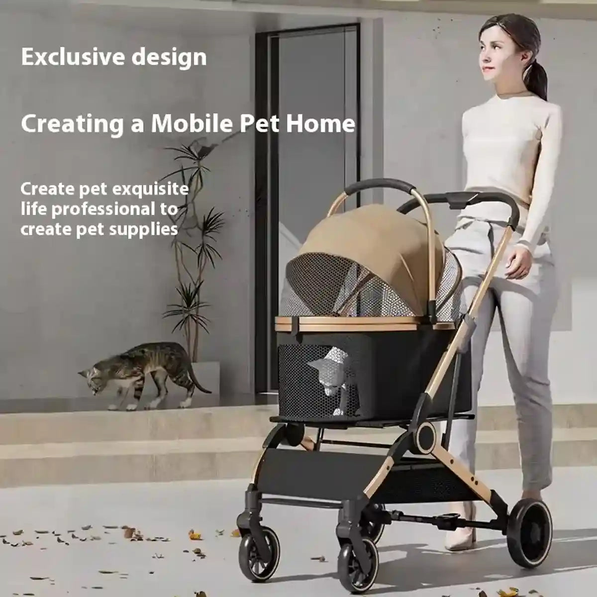 Luxury Foldable Pet Stroller with Detachable Carrier 2-in-1 Design