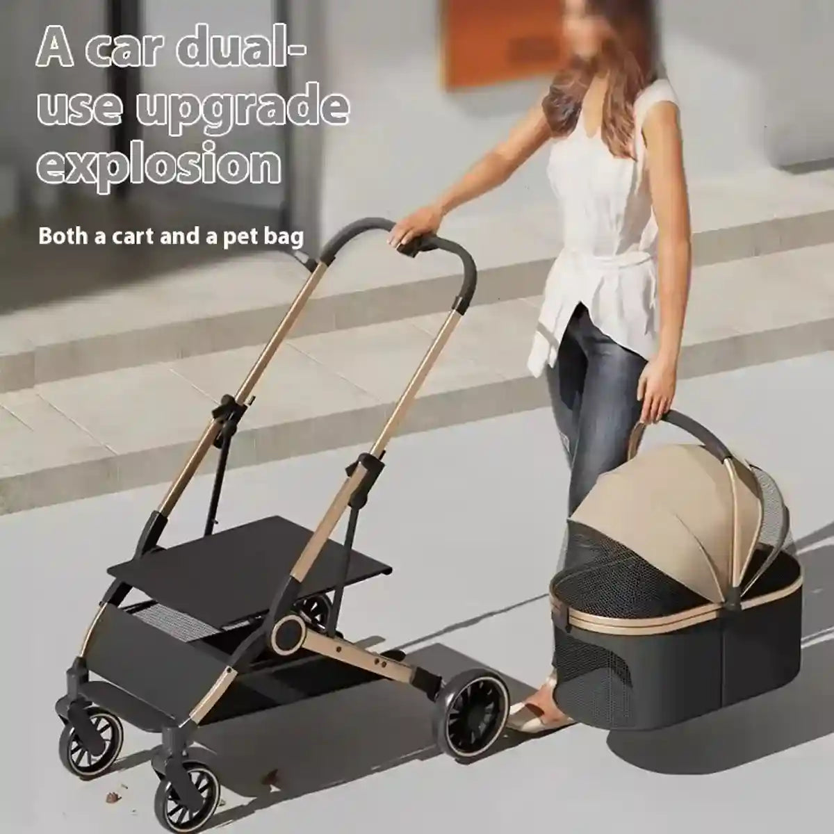 Luxury Foldable Pet Stroller with Detachable Carrier 2-in-1 Design