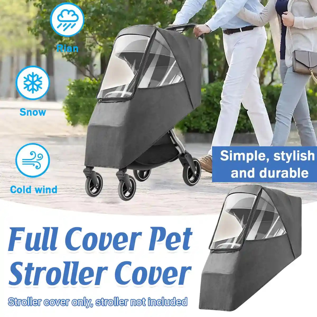 Pet Stroller Rain Cover with 270° View and Front Access Door