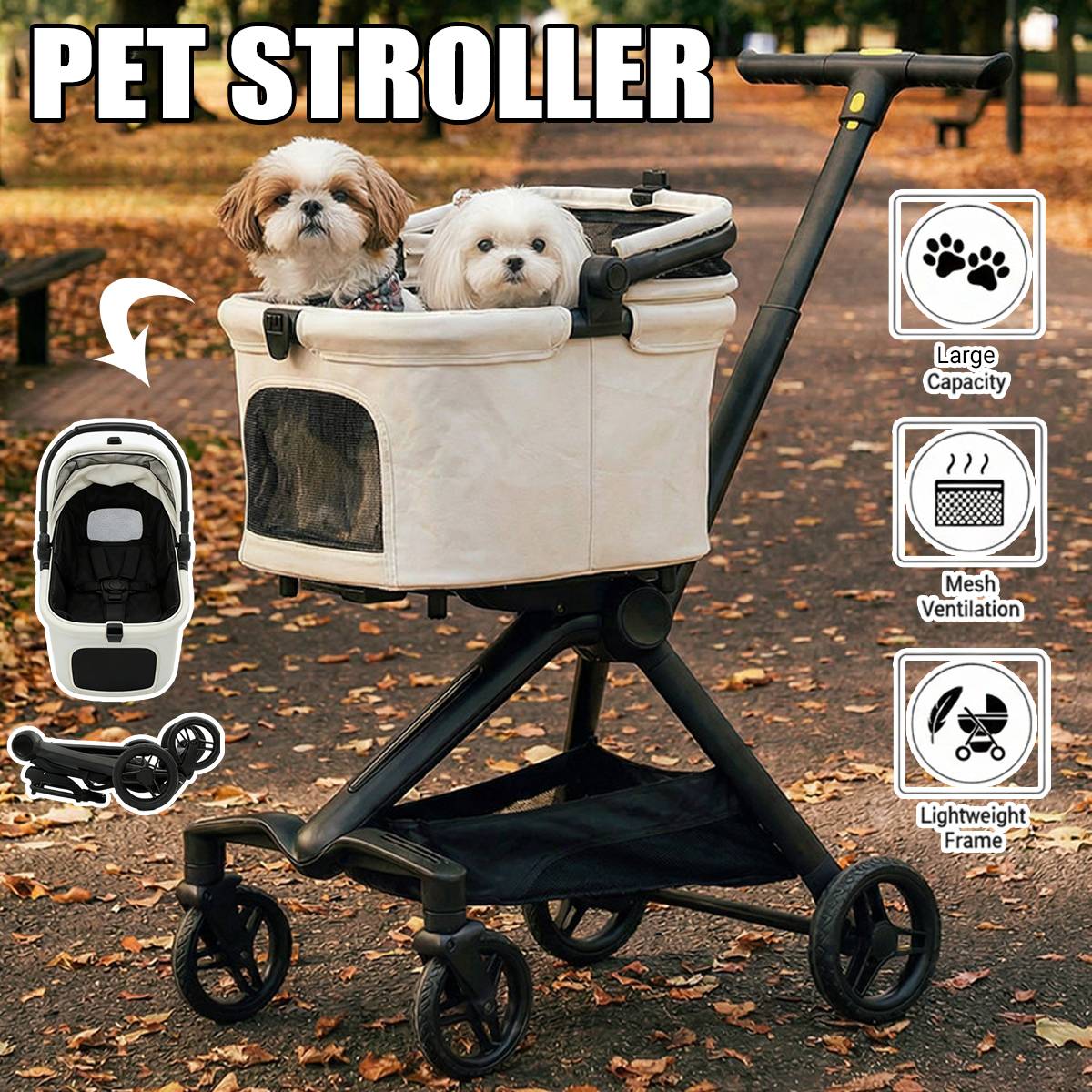 Pet Stroller Lightweight Foldable Pet Travel Stroller