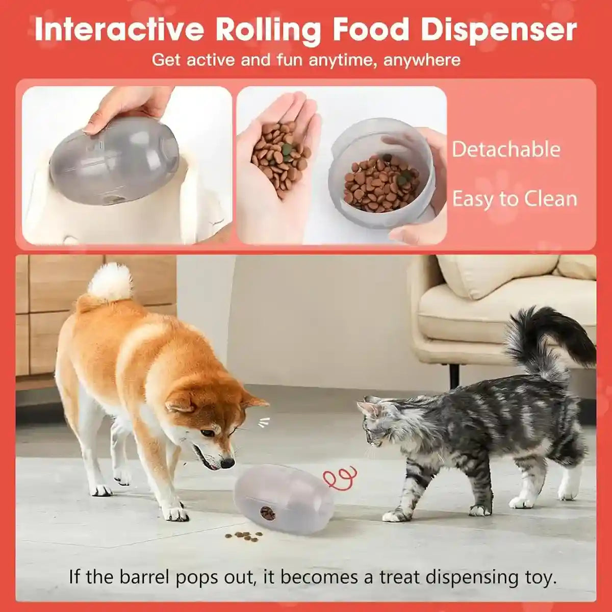 Interactive Barrel Design Dog Slow Feeder Toy with Adjustable Dispensing Holes