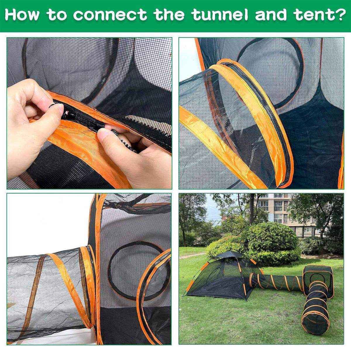 4pcs Foldable Cat Tunnel Outdoors Breathable Mesh Playpen for Safe Outdoor Fun