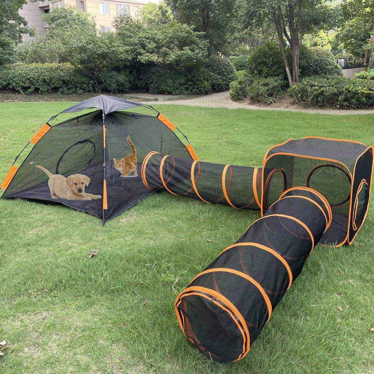 4pcs Foldable Cat Tunnel Outdoors Breathable Mesh Playpen for Safe Outdoor Fun