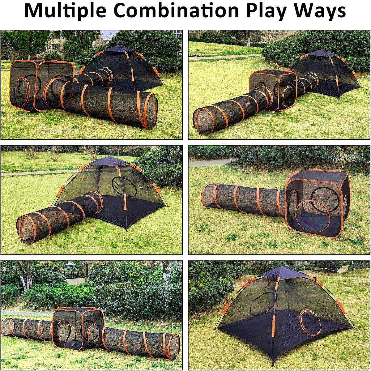 4pcs Foldable Cat Tunnel Outdoors Breathable Mesh Playpen for Safe Outdoor Fun