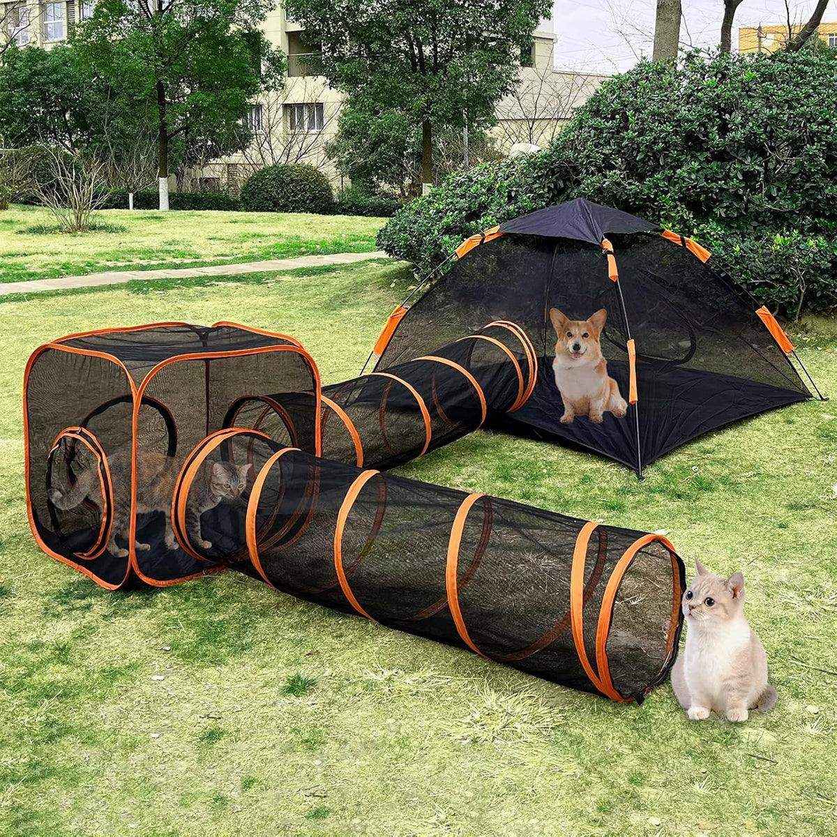 4pcs Foldable Cat Tunnel Outdoors Breathable Mesh Playpen for Safe Outdoor Fun