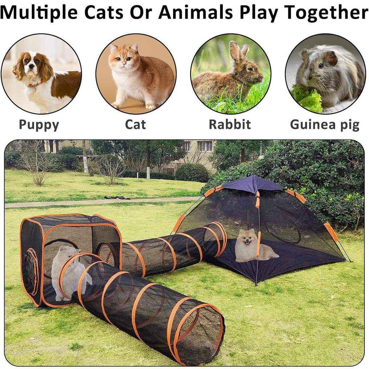 4pcs Foldable Cat Tunnel Outdoors Breathable Mesh Playpen for Safe Outdoor Fun
