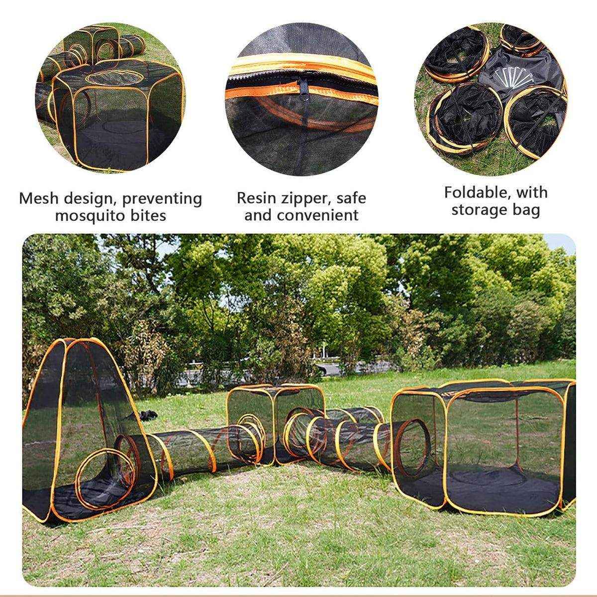 Foldable Cat Tunnel Outdoors Portable Mesh Playpen for Secure Outdoor Fun