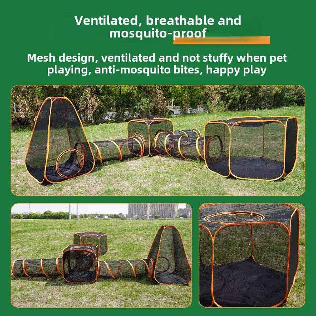 Foldable Cat Tunnel Outdoors Portable Mesh Playpen for Secure Outdoor Fun