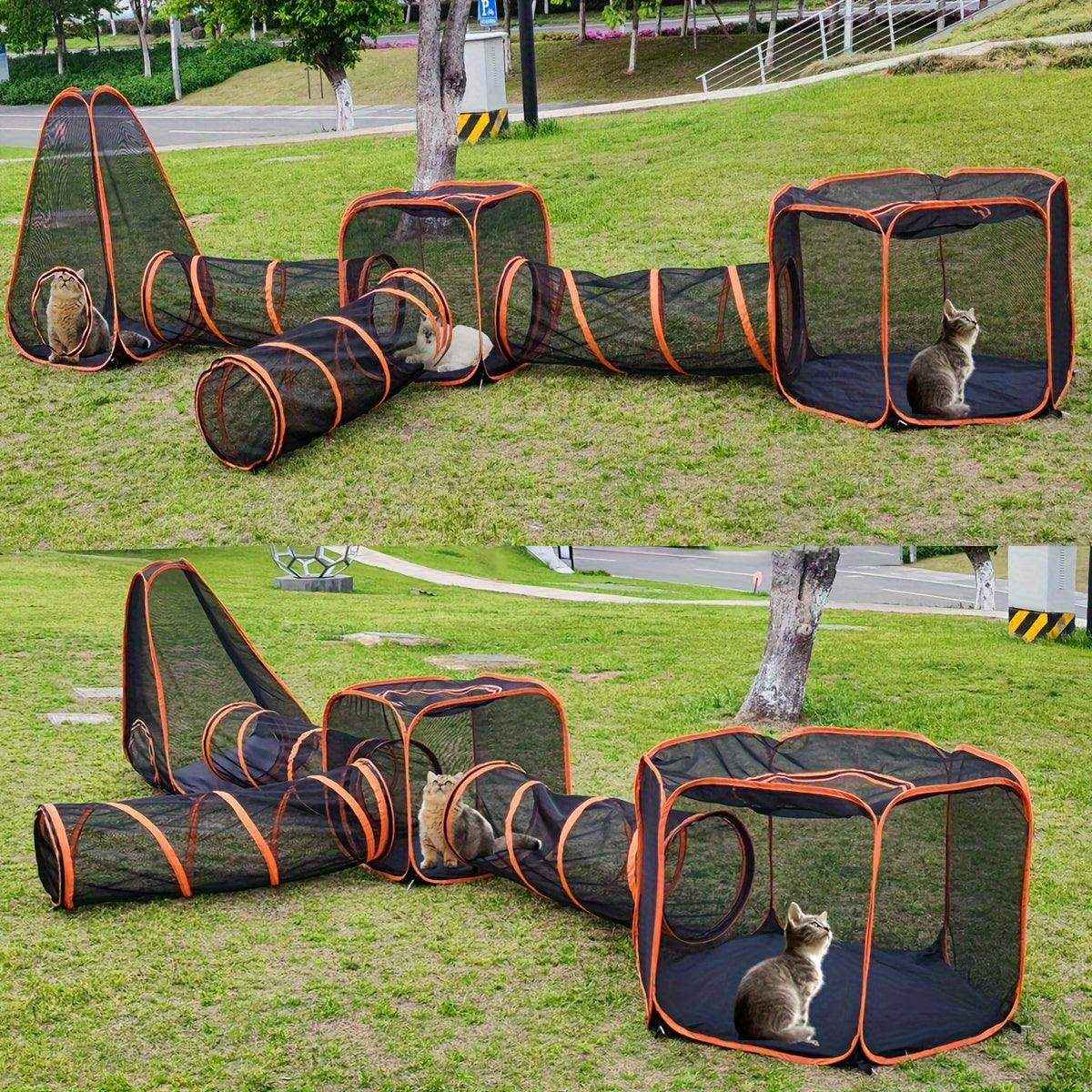 Foldable Cat Tunnel Outdoors Portable Mesh Playpen for Secure Outdoor Fun