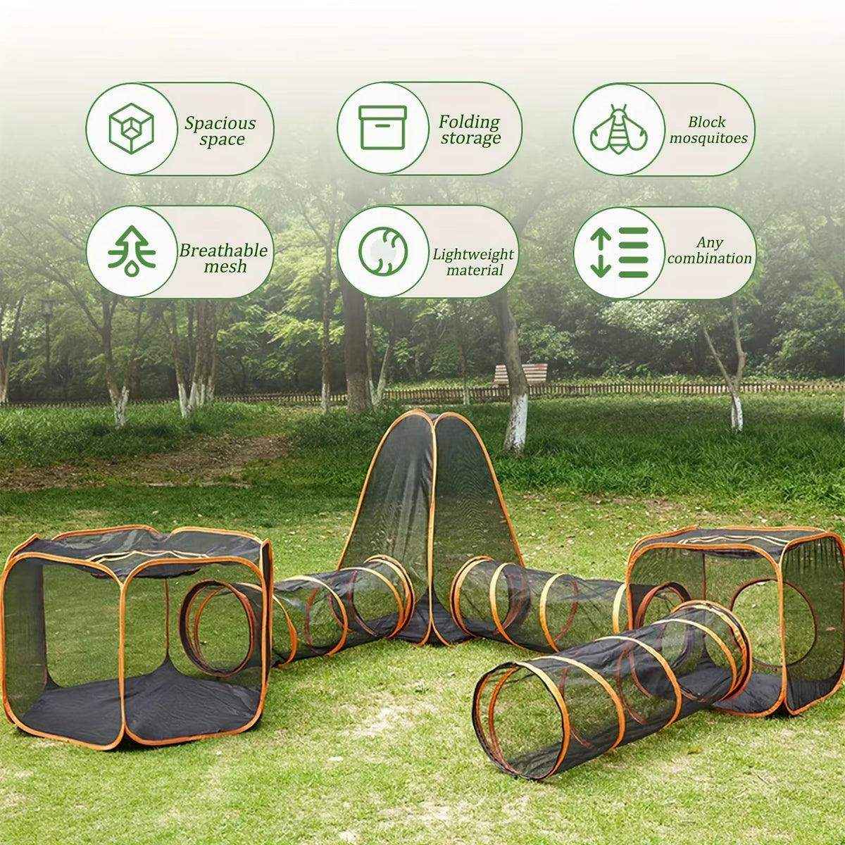 Foldable Cat Tunnel Outdoors Portable Mesh Playpen for Secure Outdoor Fun