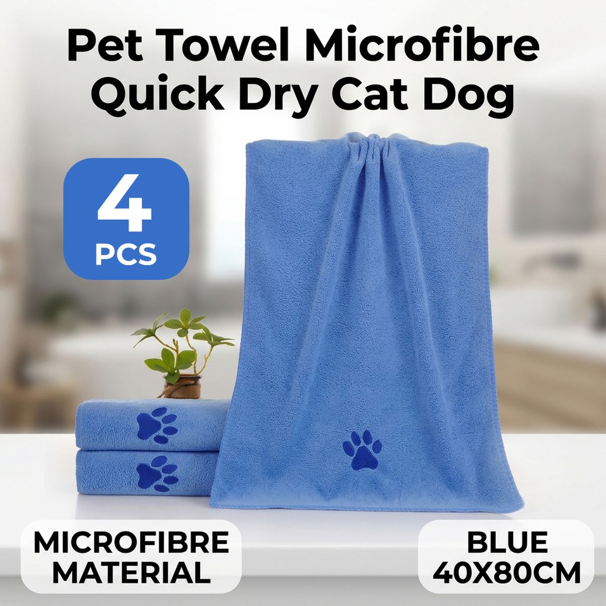 4-Piece Microfibre Pet Towel Set for Dogs and Cats
