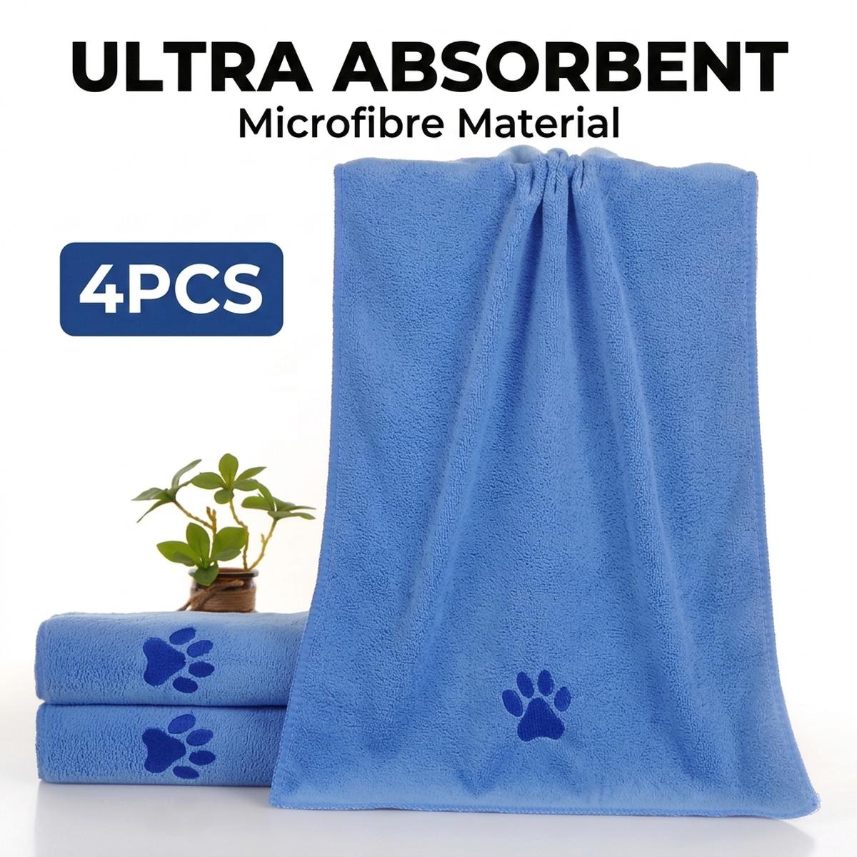 4-Piece Microfibre Pet Towel Set for Dogs and Cats
