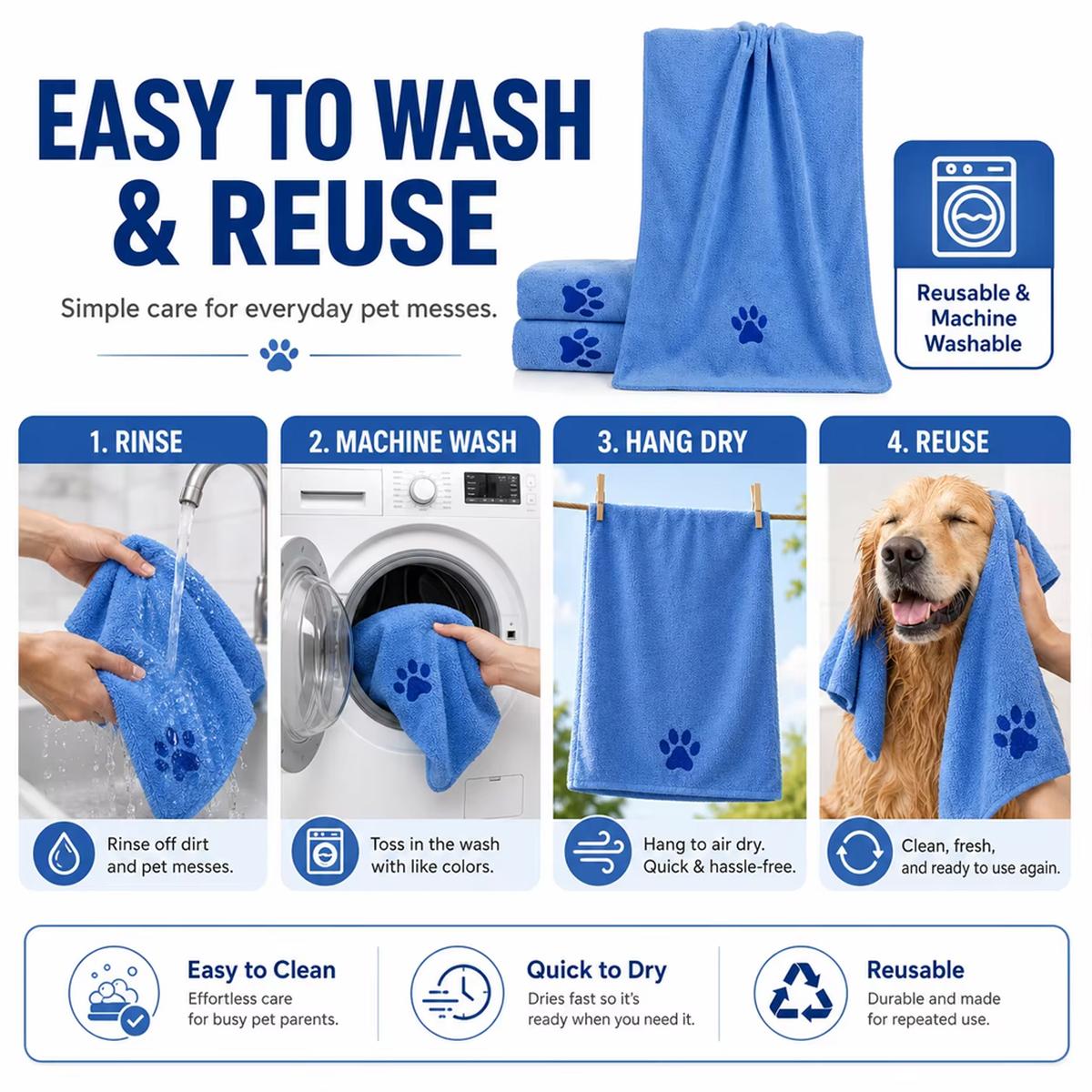 4-Piece Microfibre Pet Towel Set for Dogs and Cats