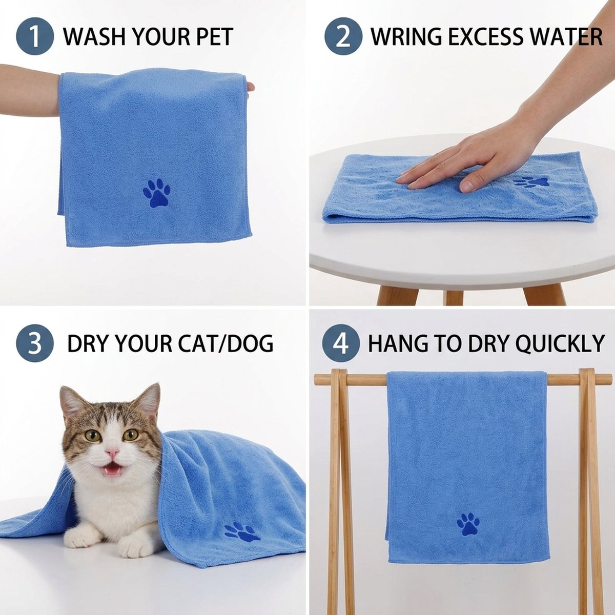 4-Piece Microfibre Pet Towel Set for Dogs and Cats