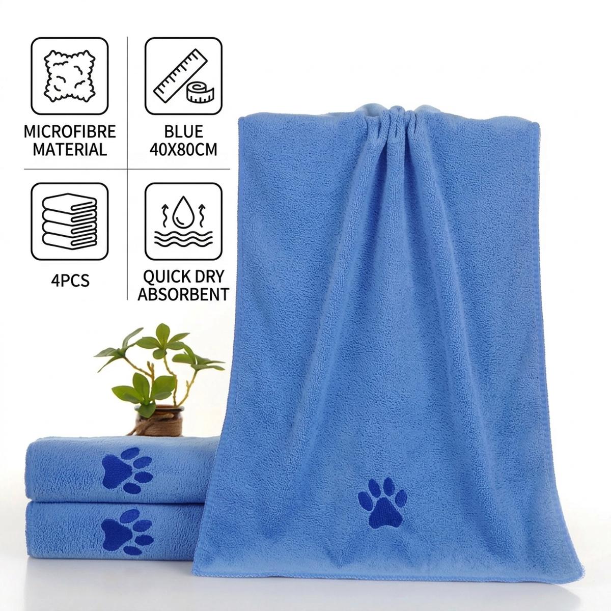 4-Piece Microfibre Pet Towel Set for Dogs and Cats